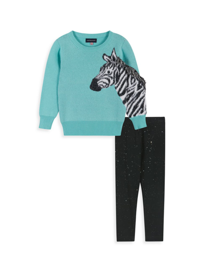 Andy & Evan Little Girl's Zebra Sweater Set In Blue