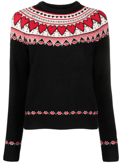 Mc2 Saint Barth Patterned-intarsia Crew-neck Jumper In Black