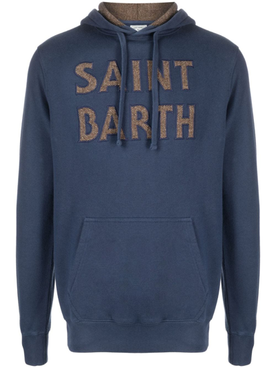 Mc2 Saint Barth 标贴棉连帽衫 In Blue