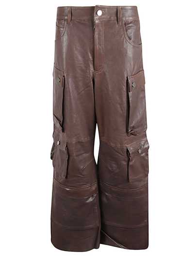Fermas.club Leather Cargo Trousers In Brown