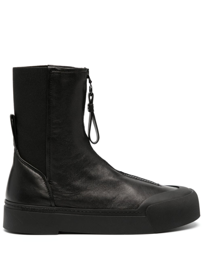 Emporio Armani Zip-up Leather Ankle Boots In Black