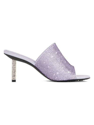 Givenchy Women's G Cube Mules In Satin With Strass In Lavender
