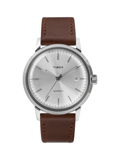 Timex Men's Marlin Leather Strap Watch In Silvertone