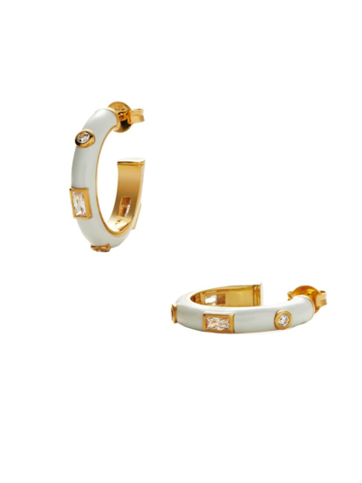 Missoma Women's Enamel & Stone 18k Gold-plate, Cubic Zirconia & Enamel Hoop Earrings In 18ct Gold Plated/off White