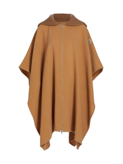Moncler Wool Cape In Camel