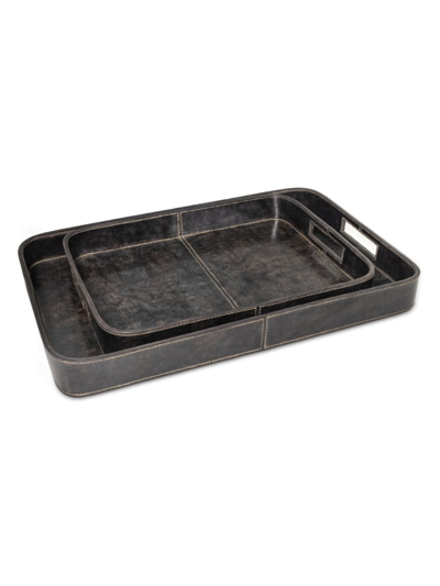 Regina Andrew Derby Rectangle Leather Tray 2-piece Set In Black