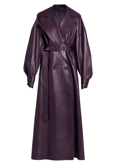 Alexander Mcqueen Oversize Belted Leather Trench Coat In Night Shade