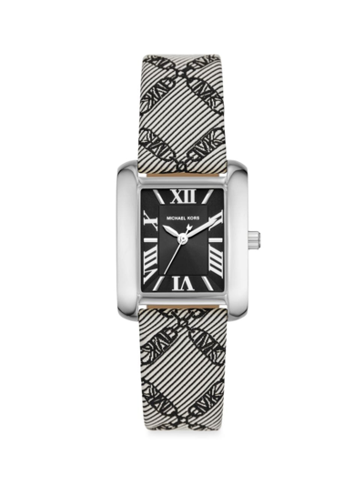 Michael Kors Mini Emery Silver-tone And Empire Logo Jacquard Watch In Black