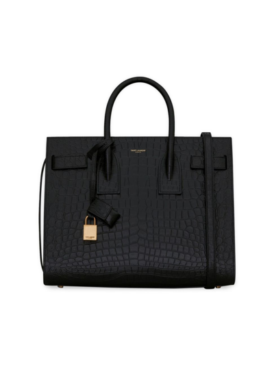 Saint Laurent Women's Small Sac De Jour Top Handle Bag In Matte Embossed Crocodile Leather In Black
