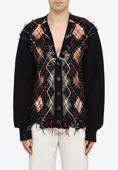 Maison Margiela Destroyed-effect Navy Cardigan