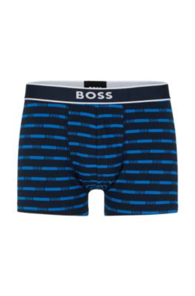 Hugo Boss Stretch-cotton Trunks With Signature Logo Waistband In Blue