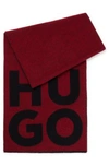 HUGO WOOL-BLEND SCARF WITH STACKED LOGO AND FRINGING