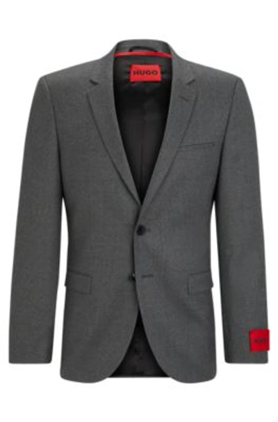 Hugo Extra-slim-fit Jacket In Melange Stretch-wool Flannel In Light Grey
