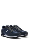 Hugo Boss Running-style Trainers In Mixed Materials With Raised Logo In Dark Blue