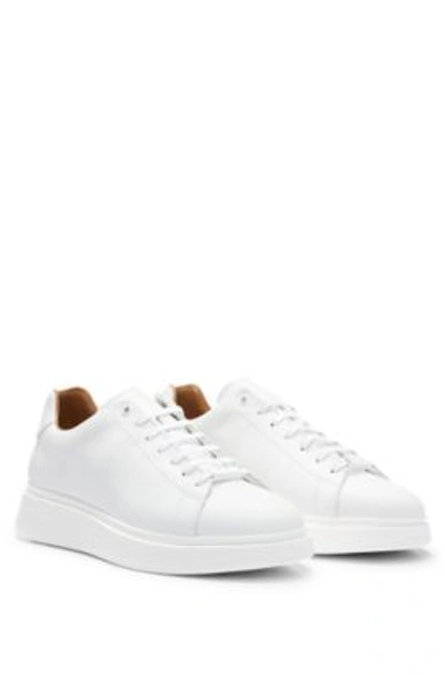Hugo Boss Leather Trainers With Rubber Outsole In White