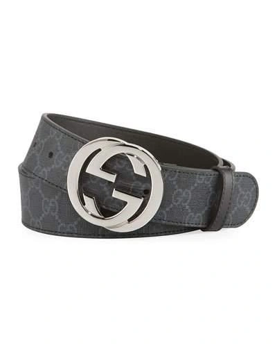 Gucci Black Supreme Gg Canvas And Leather Belt In Nero