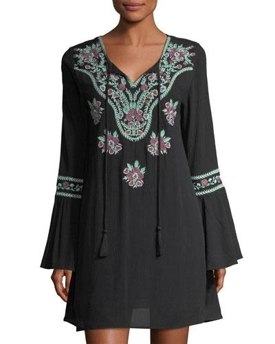 Chloe Oliver Bell-sleeve Embroidered Dress In Black