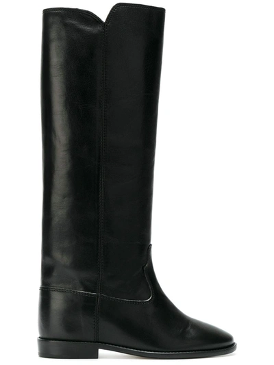 Isabel Marant Chess Leather Boots In Black