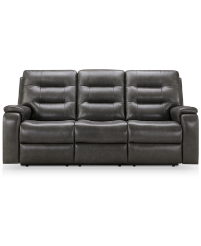 Abbyson Living Waylen 81.5" Top-grain Leather Manual Reclining Sofa In Gray