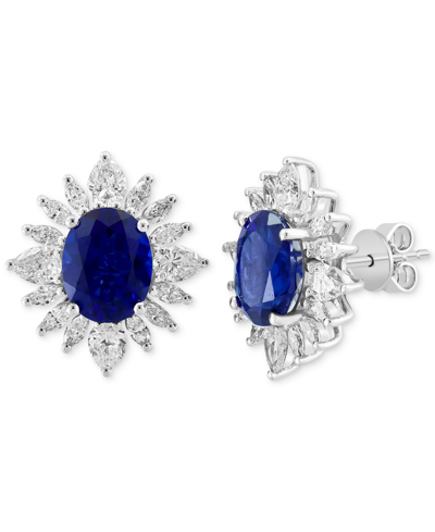 Effy Collection Effy Lab Grown Sapphire (3-3/4 Ct. T.w.) & Lab Grown Diamond (1-5/8 Ct. T.w.) Starburst Halo Stud Ea In K White Gold