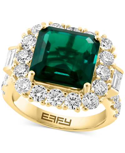 Effy Collection Effy Lab Grown Emerald (4-7/8 Ct. T.w.) & Lab Grown Diamond (2-3/8 Ct. T.w.) Halo Statement Ring In In K Gold