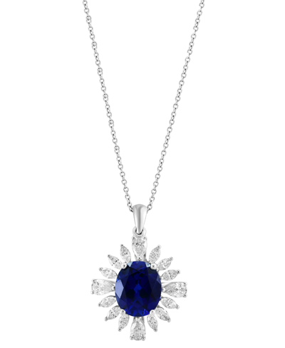 Effy Collection Effy Lab Grown Sapphire (4-1/2 Ct. T.w.) & Lab Grown Diamond (1-3/4 Ct. T.w.) Starburst Halo 18" Pen In K White Gold
