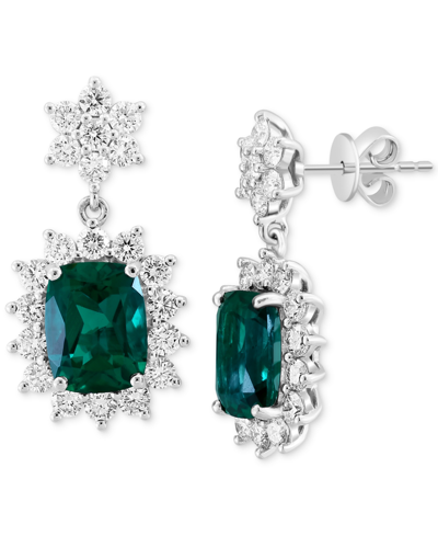 Effy Collection Effy Lab Grown Emerald (3-3/8 Ct. T.w.) & Lab Grown Diamond (1-7/8 Ct. T.w.) Halo Drop Earrings In 1 In K White Gold