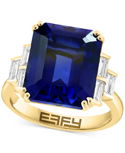 Effy Collection Effy Lab Grown Sapphire (10 Ct. T.w.) & Lab Grown Diamond (1/2 Ct. T.w.) Statement Ring In 14k Gold
