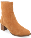 Journee Collection Women's Hayven Tru Comfort Foam Stacked Block Heel Almond Toe Booties In Cognac