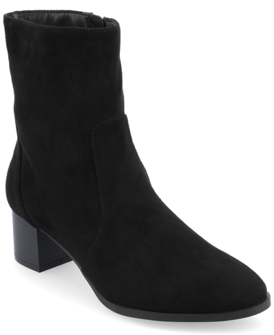 Journee Collection Women's Hayven Tru Comfort Foam Stacked Block Heel Almond Toe Booties In Black