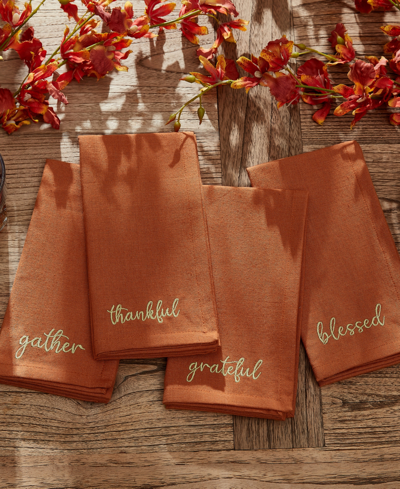 Elrene Harvest Sentiment Embroidered Napkins, Set Of 4, 17" X 17" In Rust