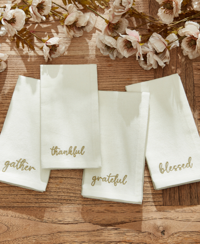Elrene Harvest Sentiment Embroidered Napkins, Set Of 4, 17" X 17" In Ivory