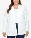 Alfred Dunner Plus Size Classics Chenille Long Open Cardigan Sweater In Ivory