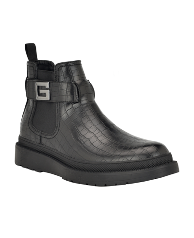 Guess Men's Carpus Ornamented Low Shaft Fashion Boots In Black Croco