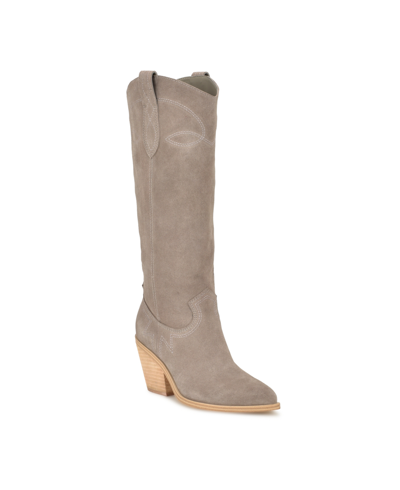 Nine West Women's Smash Stacked Block Heel Cowboy Boots In Taupe Suede