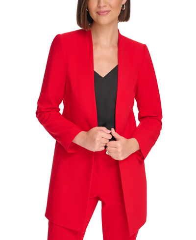Calvin Klein Petite Collarless Open-front Topper Jacket In Red