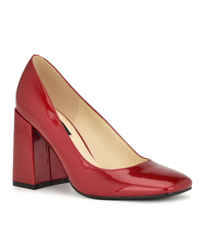 Nine West Women's Deon Slip-on Square Toe Dress Pumps In Red Patent