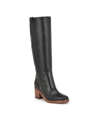 Nine West Hecee Womens Faux Leather Round Toe Knee-high Boots In Black Smooth Leather