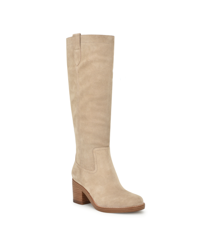 Nine West Women's Hecee Block Heel Round Toe Casual Boots In Beige Suede