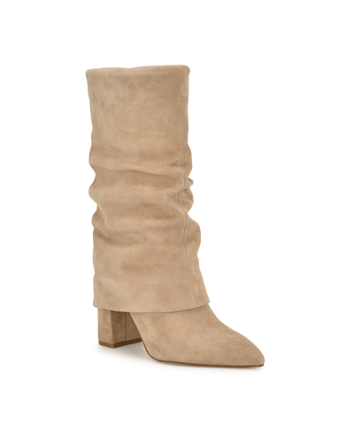 Nine West Women's Francis Fold Over Cuff Dress Boots In Light Natural Suede