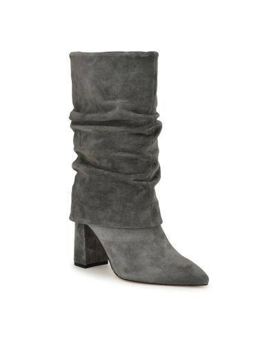 Nine West Women's Francis Fold Over Cuff Dress Boots In Dark Gray Suede