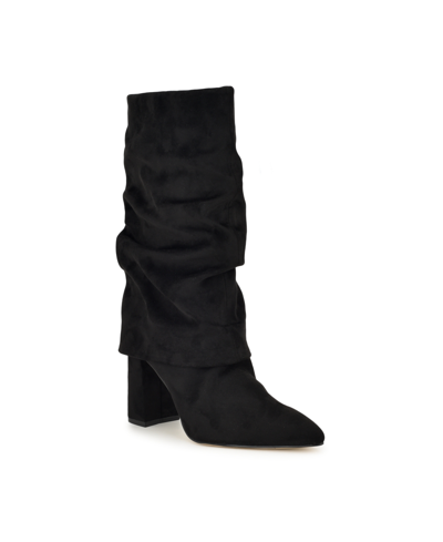 Nine West Women's Francis Fold Over Cuff Dress Boots In Black Faux Suede