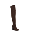 Nine West Begone Womens Square Toe Dressy Over-the-knee Boots In Dark Brown- Faux Suede
