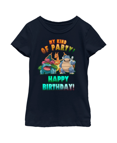 Nintendo Kids' Girl's Pokemon My Kind Of Party Happy Birthday Child T-shirt In Navy Blue