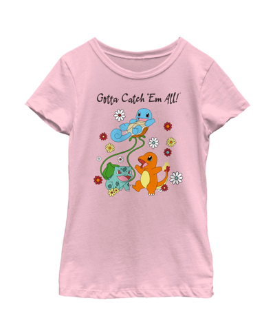 Nintendo Girl's Pokemon Gotta Catch 'em All Flowers Child T-shirt In Light Pink