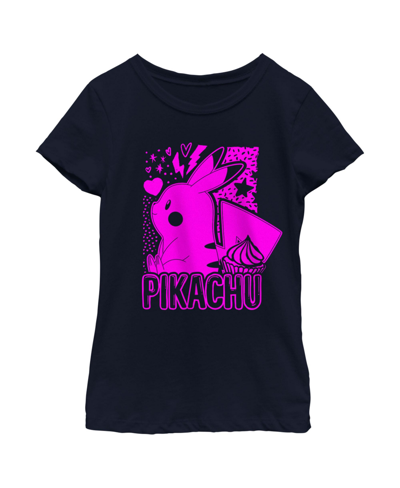 Nintendo Girl's Pokemon Pikachu Sweet Pink Neon Child T-shirt In Navy Blue