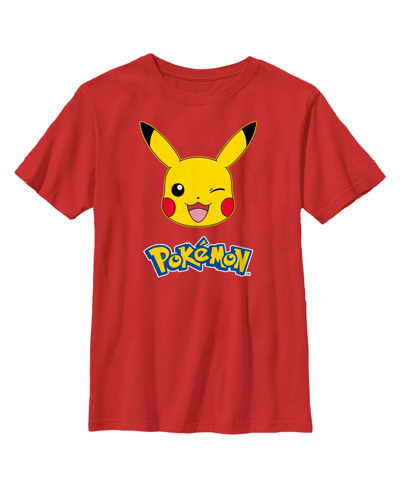 Nintendo Boy's Pokemon Logo Pikachu Wink Child T-shirt In Red