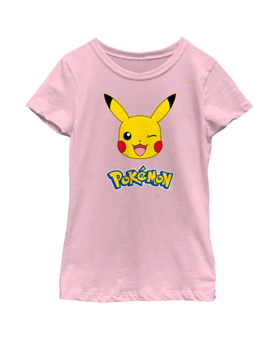 Nintendo Girl's Pokemon Logo Pikachu Wink Child T-shirt In Light Pink