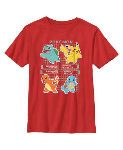 Nintendo Boy's Pokemon Starters Grid Pokedex Child T-shirt In Red
