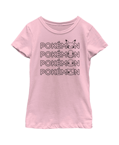 Nintendo Girl's Pokemon Starter Heads Outline Child T-shirt In Light Pink